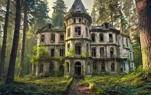 Ruin building in the forest