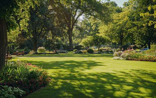 So greeny garden or park with flowers