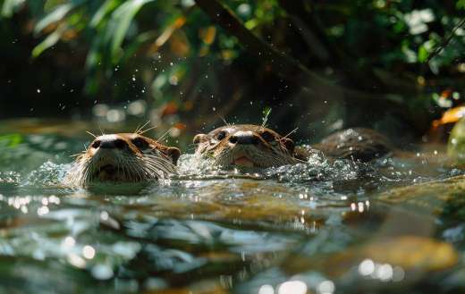 A pair of otters swimming playfully