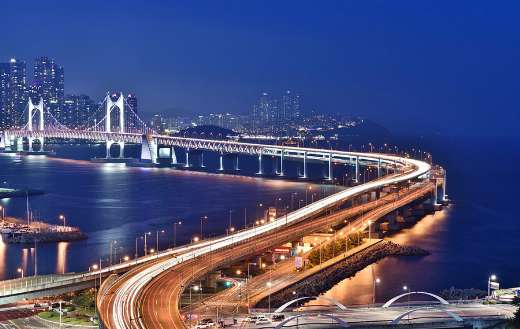 Busan night scene bridge Korea
