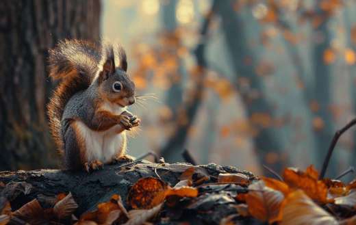 Curious squirrel on a tree branch