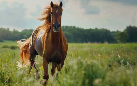 Horse galloping in a greeny meadow 1