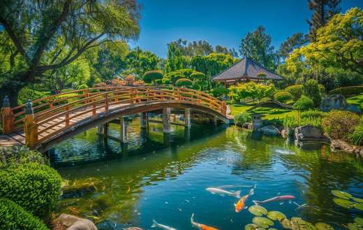 Koi pond with a curve bridge