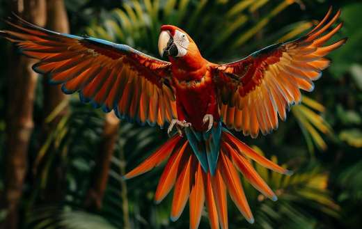 Macaw spreading its wings