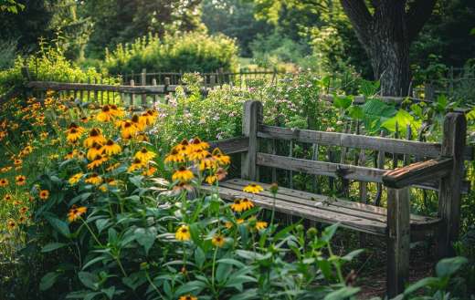 Rustic garden with wooden fences