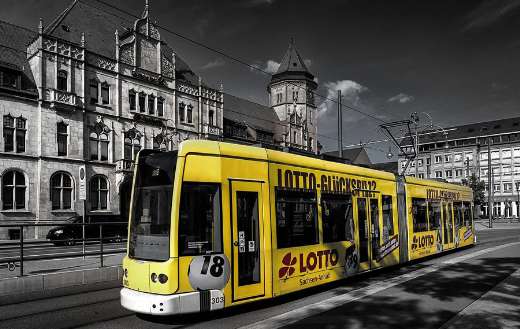 Tram in yellow color