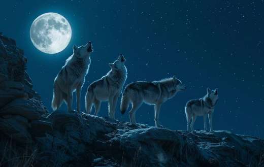 Wolves in a rocky outcrop