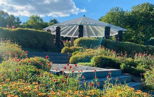 Beautiful garden trimmed and full of flowers