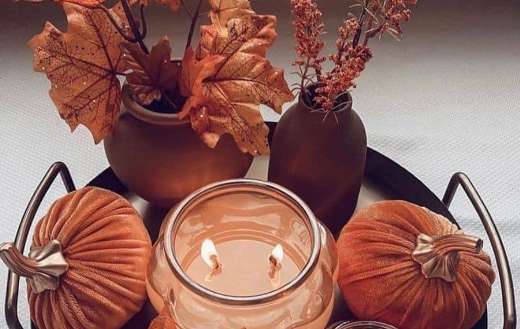 Candle pumpkin leaves autumn