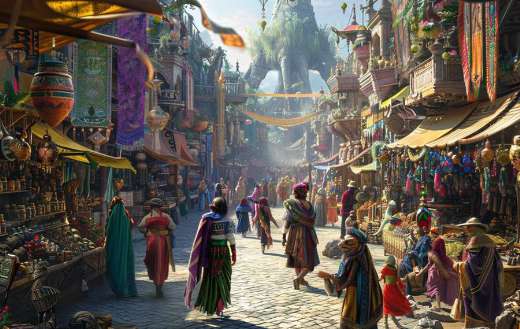 Fantasy place with a market scene
