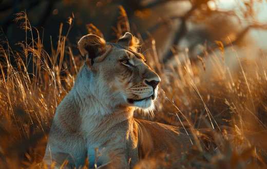 Majestic lion resting in the grass