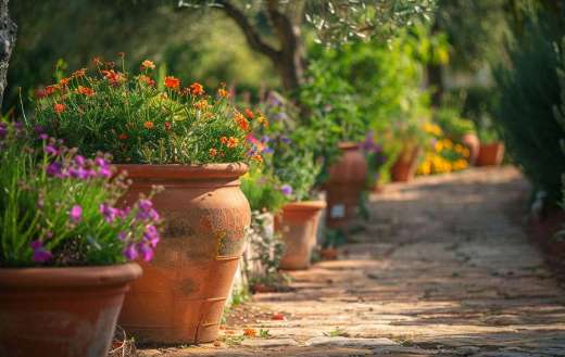 Mediterranean garden featuring terracotta plant