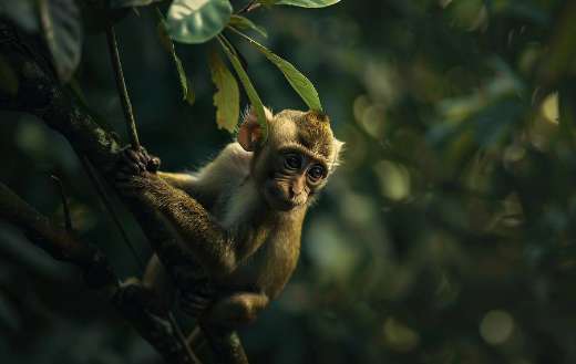 Monkey hanging from a tree branch