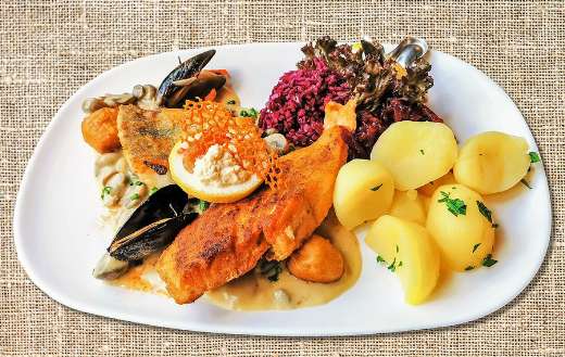 Plate of yummy food meal