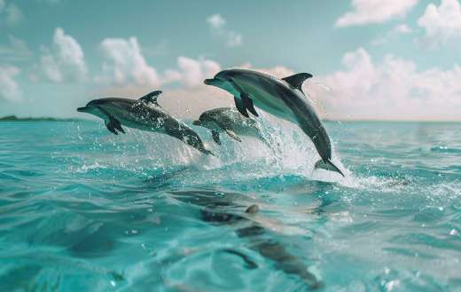 Playful group of dolphins