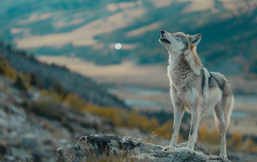 Wolf in the rocky mountain howling