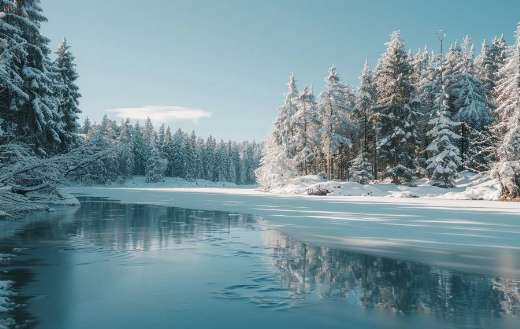 A winter landscape with snow covered trees