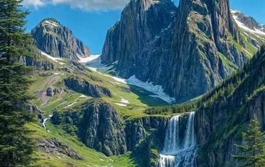 Mountain stream with water falls