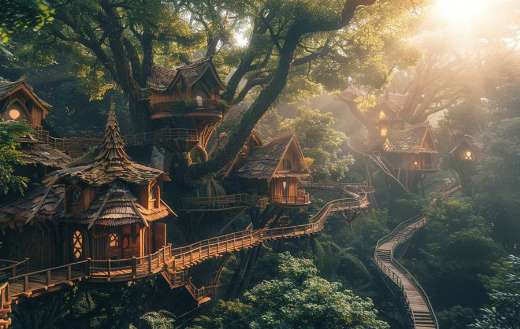 Mystical elven village in a forest