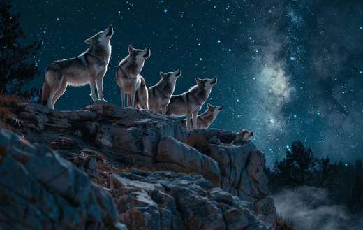 Pack of wolves howling
