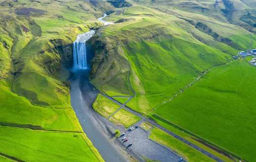 Spogafoss waterfall aerial