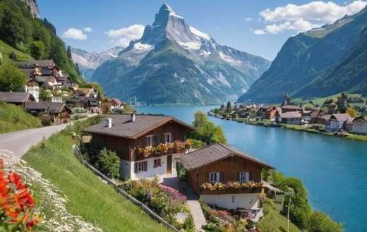 Switzerland landscape and river