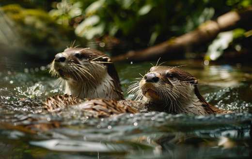 Two otters swimming