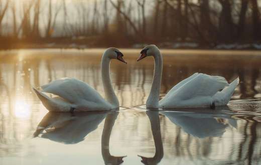 A pair of majestic swans gliding gracefully