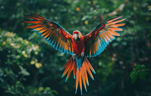 Colorful macaw spreading wings