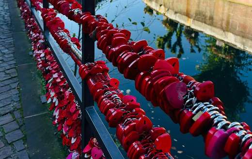 Red heart shape podlocks France fence