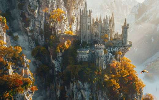 Towering castle built into the side of a mountain