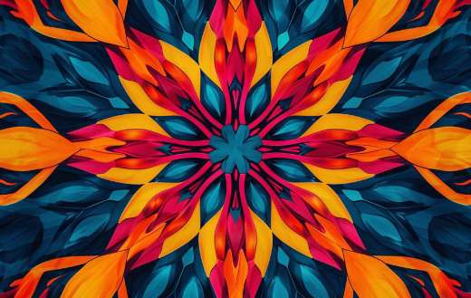 Vibrant kaleidoscopic pattern with symmetrical shape
