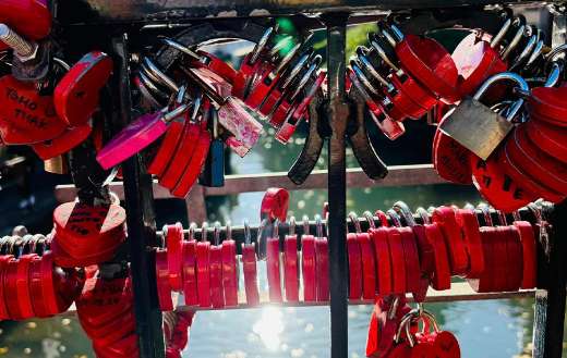 Colmar France heart shaped locks on a railing
