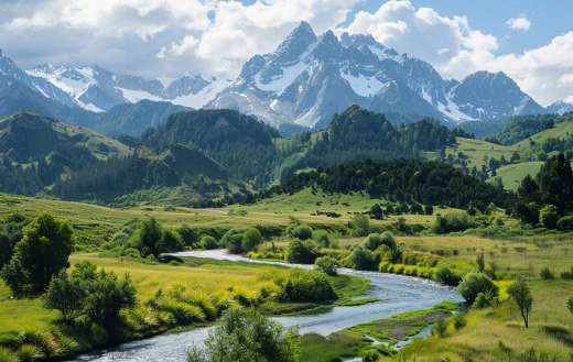 Valley with a meandering river surround