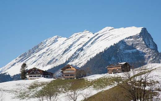Winter mountain landscape and hotels