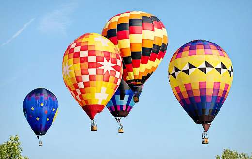 Five hot air balloons colorful