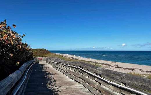 Florida beach and walking wooden path