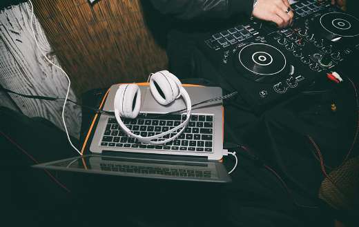 Laptop headphones dj music