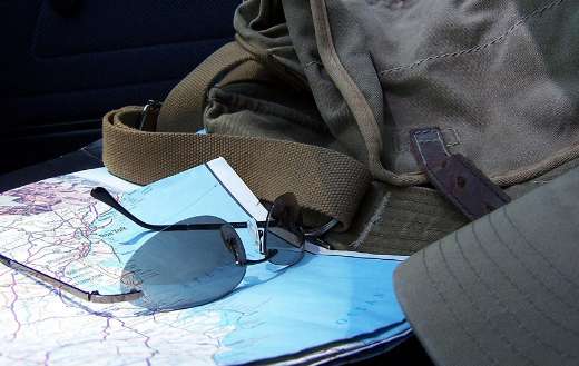 Road map sun glasses other things traveller