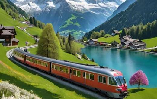 Train in the majestic sorroundingc