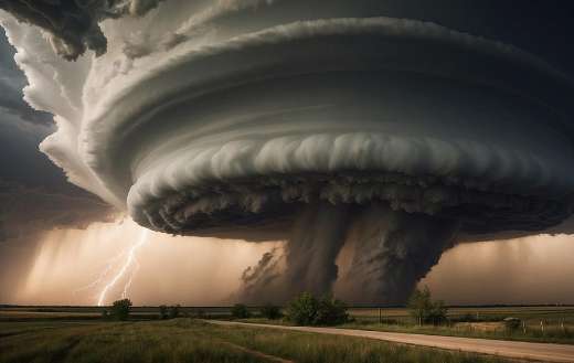 Two huge scary tornados lightning