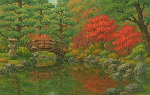Anime nature bridge illustration