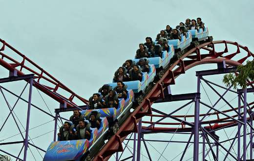 Having fun in the roller coaster