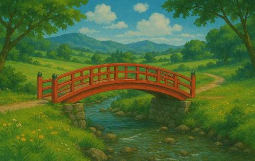 Red bridge in nature anime