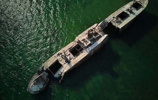 Shipwreck rust in the sea