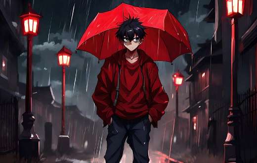 Boy in rain anime
