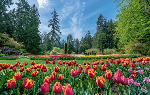 Lush of garden full of colorful tullips