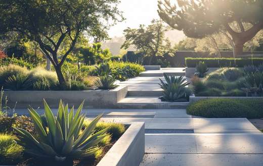 Modern garden with sleek concrete path