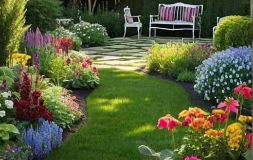 green path between flowers