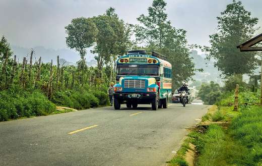 Bus in the rural area road